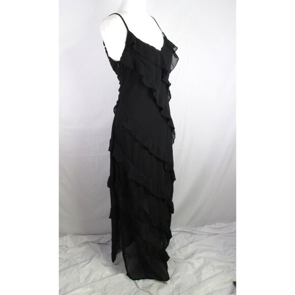 Commense Dress Women M Black Maxi Ladder Ruffle Zip Spaghetti Straps R34 - Picture 1 of 13